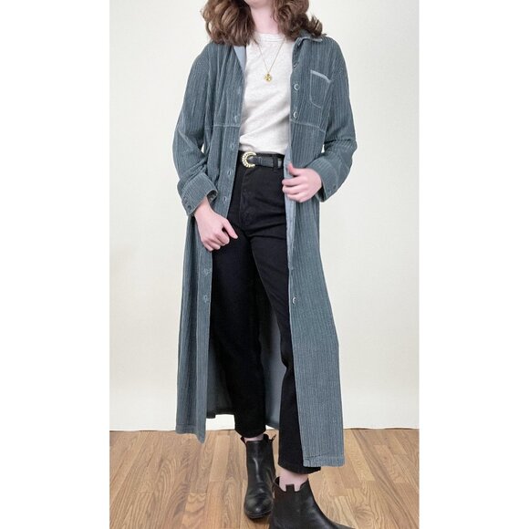Vintage 90s Corduroy Midi Dress Long Duster Cardigan Jacket Coat Shacket 1990s - Picture 2 of 8